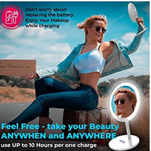 Lighted Mirror 7X Magnifying Tricolor Rechargeable - Picture 3 of 8